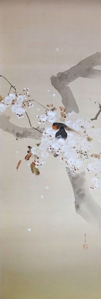 20世紀初頭の花鳥画｜省亭作《桜に雀》 孤月作《月・桜・柳のうち「桜