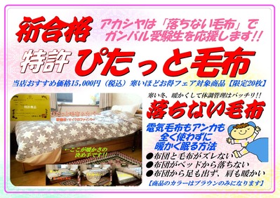 ぴたっと毛布 祈合格 FB寒いほど