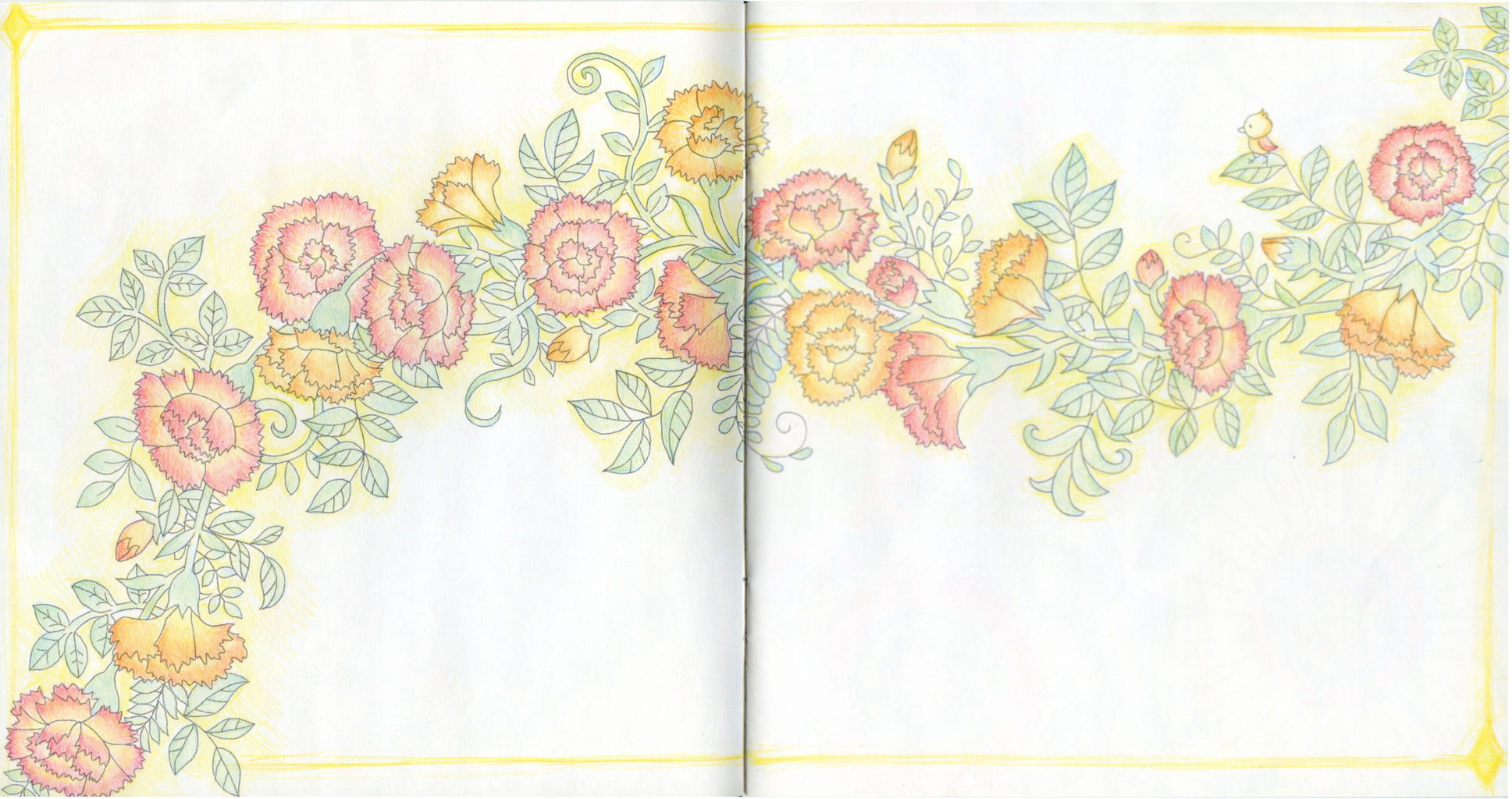 ダイソー《癒しの塗り絵 花の国》その5 花のリボン : 暁のコロリアージュ日記