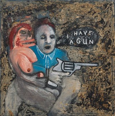 『I HAVE A GUN』2012年 oil+mixed media on canvas デヴィッド・リンチ展 暴力と静寂に棲むカオス ラフォーレミュージアム原宿