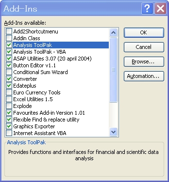 that the Analysis Toolpak