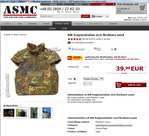 BW fragmentation vest flecktarn used