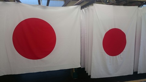 国旗(日章旗、日の丸旗)を乾燥させている画像