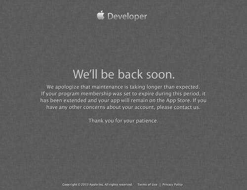 We'll be back soon - Apple Developer (20130720)
