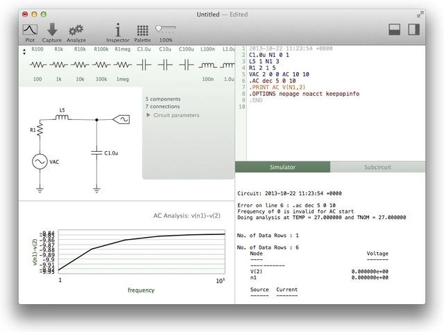 Mac用回路シミュレータVoltで作ったRLC回路