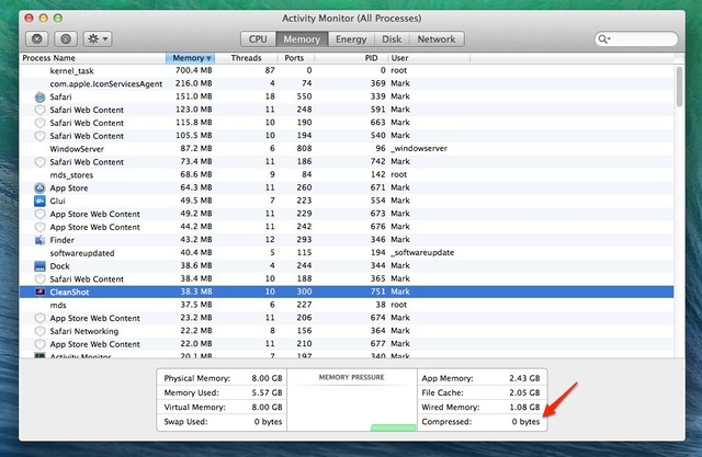 Mavericks Activity Monitor Memory Compressed