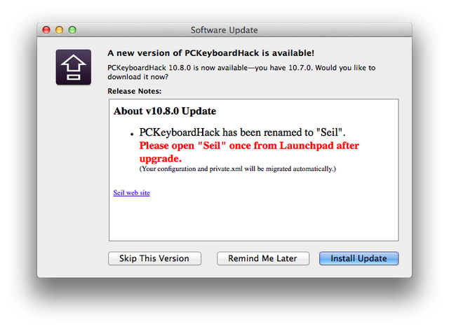 キーボードカスタマイズツールKeyRemap4MacBookが次期バージョンからリネームしKarabinerへ、PCKeyboardHackはv10.8.0からSeilに。