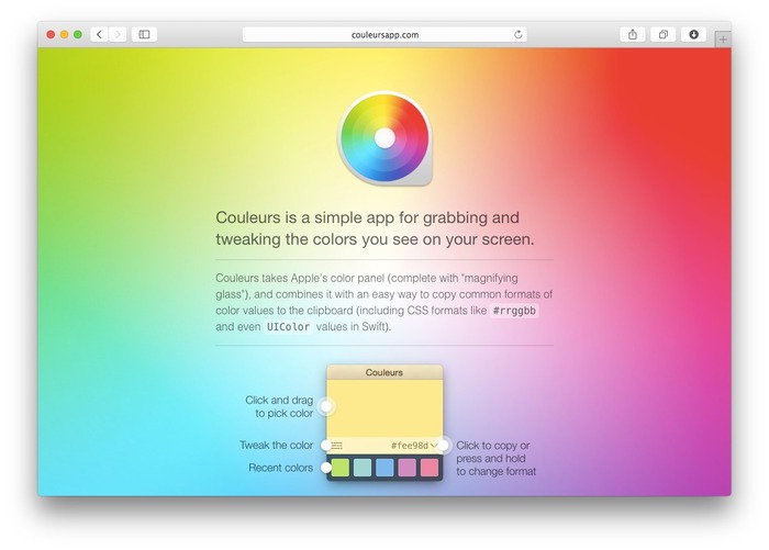 OS X Yosemite用のシンプルなカラーピッカーアプリ「Couleurs」がリリース。