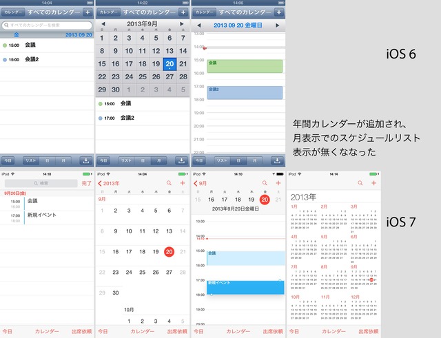 iOS7では年間カレンダーが新たに追加