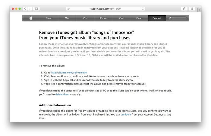 Apple U2のニューアルバム Songs Of Innocence をitunes Icloudライブラリ上から削除するための特設サイトを開設 pl Ch