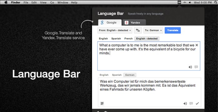 [Mac] メニューバーからGoogle翻訳にアクセス出来るアプリ「Language Bar」が無料セール中。