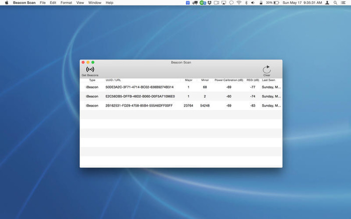 iBeaconのUUIDや強度やを表示してくれるMac用アプリ「Beacon Scan」がリリース。