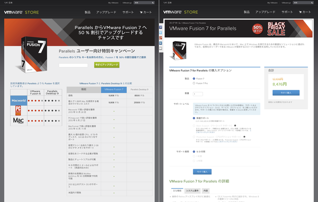 Parallelsのシリアル キーをお持ちの方にFusion7を割引価格でご提供