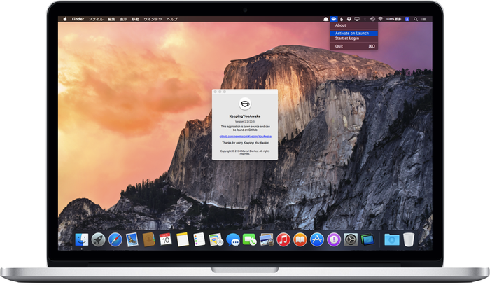 OS X YosemiteのDark Modeアイコンにも対応したMacの自動スリープ停止アプリ「Keeping You Awake」がリリース。