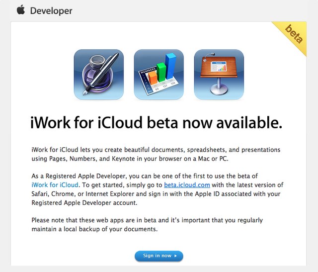 iWork for iCloud beta now aveilable