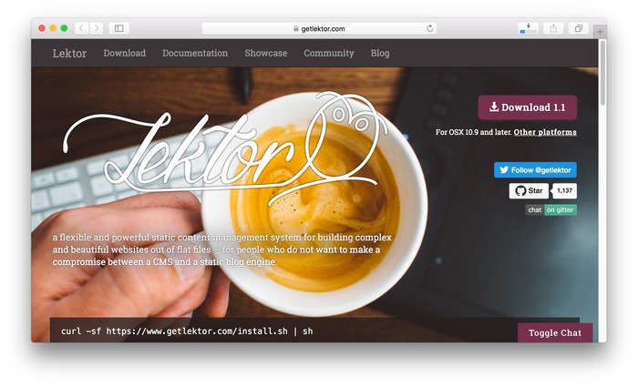 PythonとNode.jsで作られたオープン・ソースの静的サイトジェネレーター「Lektor」のMac用アプリがリリース。