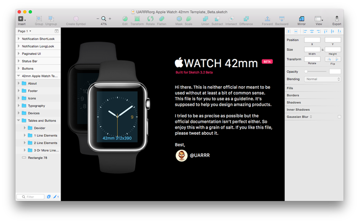 Mac用グラフィックツール SketchでApple Watchに使用されているUIパーツが使用できる「Apple Watch GUI Sketch Template」が公開。