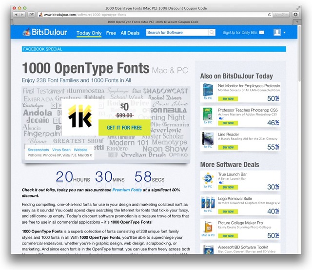 BitsDuJourの100 OpenType Fontsサイト