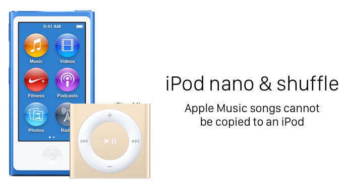 新しい第7世代 iPod nanoと第4世代 iPod shuffleもApple Musicは対応せず。
