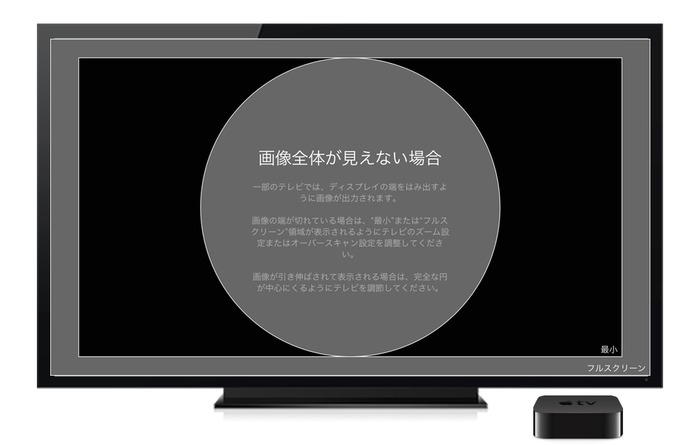 Apple TV (第4世代)から出力した映像の全体がテレビで見えない、または端が切れてしまう場合のキャリブレーション方法。
