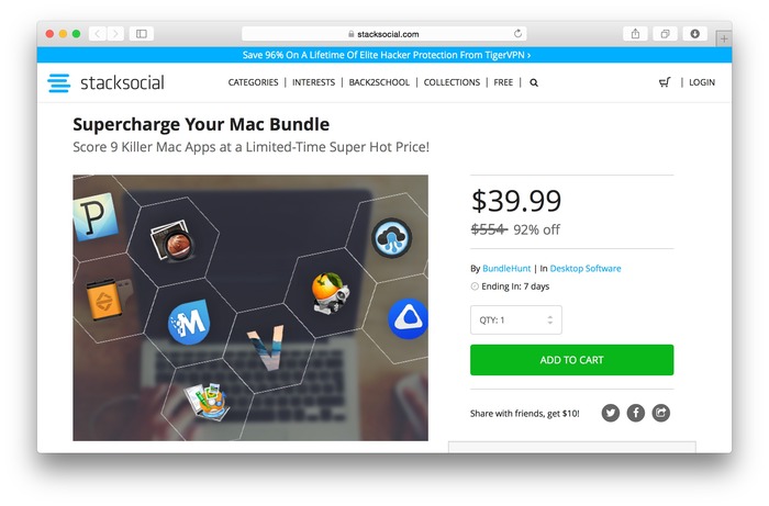 StackSocial、合計554ドル分のMacアプリ9個を39.99ドルでバンドル購入できる「Supercharge Your Mac Bundle」を開催。