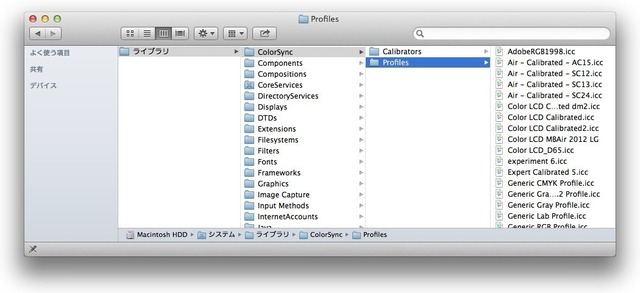 システム＞ライブラリ＞ColorSync>Profiles