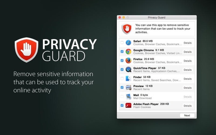 WebブラウザやFinder, プレビューなどのキャシュや履歴を消去してプライバシーを守るMac用アプリ「Privacy Guard」がリリース記念で無料セール中。