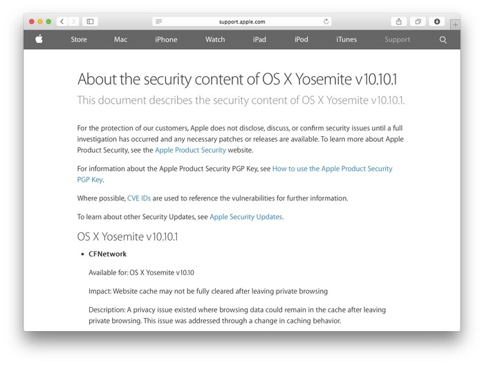 Apple、OS X Yosemite 10.10.1でSpotlightの予測検索機能が不要な位置情報をサーバーに送信する問題やWebKitの脆弱性など4つのセキュリティ問題を修正。