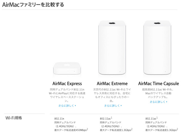 AirMacファミリーを比較する