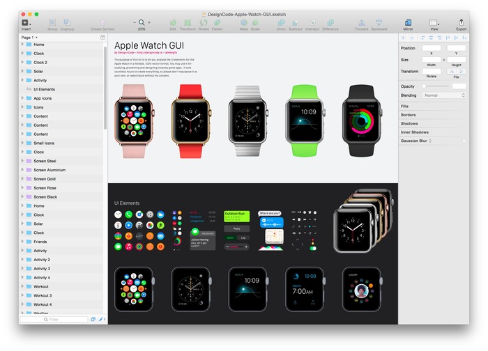 Design+Code、MacアプリSketch用のApple Watch GUI ベクター素材「Apple Watch GUI for Sketch」をリリース。