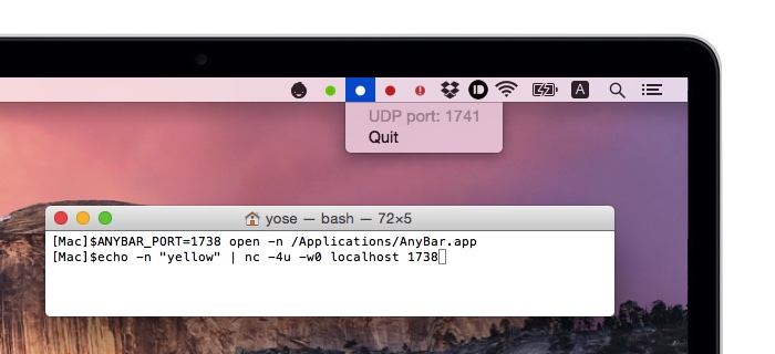 OS Xのメニューバーにコマンドラインから色を変えられるインジケータを表示できるアプリ「AnyBar」がリリース。