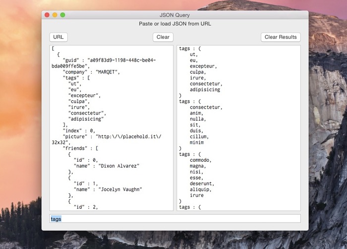 JSONデータを取得して、データ構造検索が出来るMac用アプリ「JSON Query」がリリース。