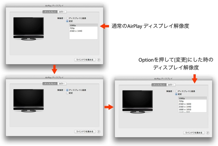 AirPlay ディスプレイの解像度をOptionを押して増やす