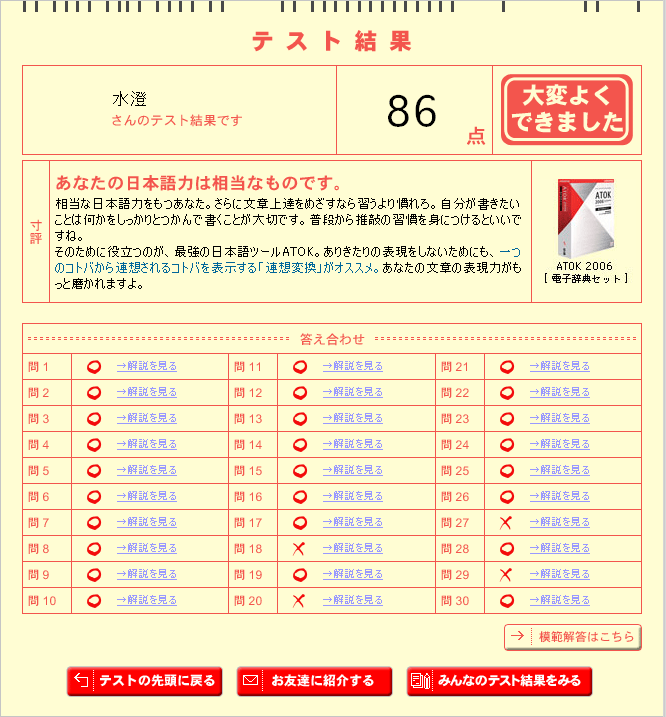 日本語テスト結果