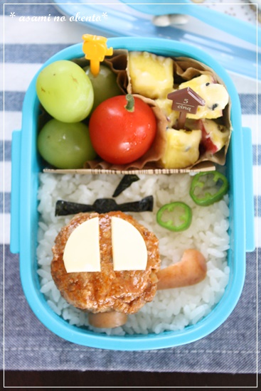 ハンバーグでヘリコプター弁当 Asamiのお弁当 簡単かわいいキャラ弁の作り方