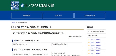 2017年受賞部品 各賞一覧 超 モノづくり部品大賞
