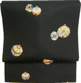 black Nagoya obi with machine-embroidered Japanese Mari balls