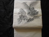 White Nagoya Obi with Ink Painting