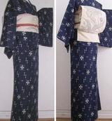 Kasuri Cotton Hitoe with White Nagoya Obi