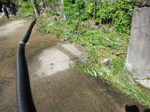 川の水をかぶった遊歩道