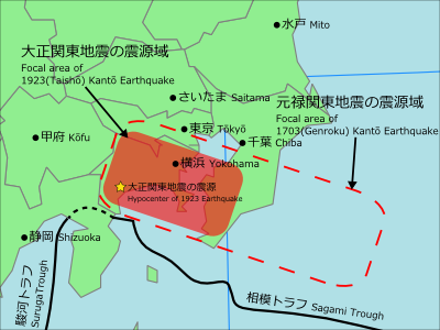 関東大震災の震源域