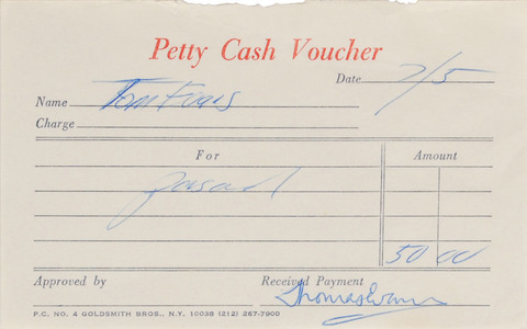 Autographs Signed Four Petty Cash Vouchers Tom