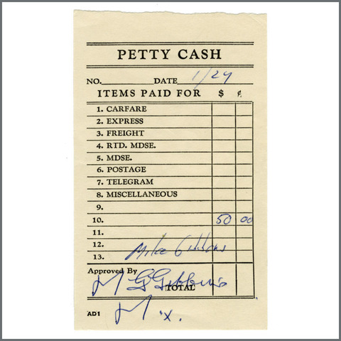 B27716 Petty Cash Vouchers Mike