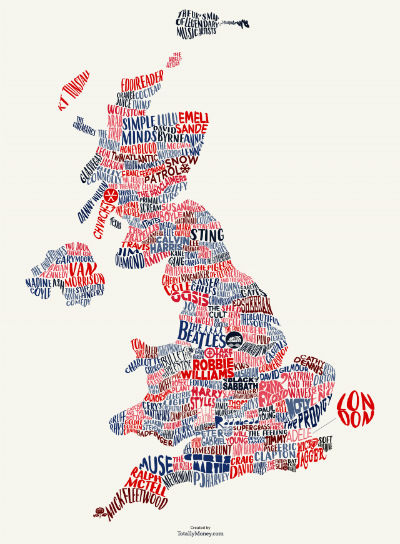 TotallyMoney The Big British Music Map by Kaizen