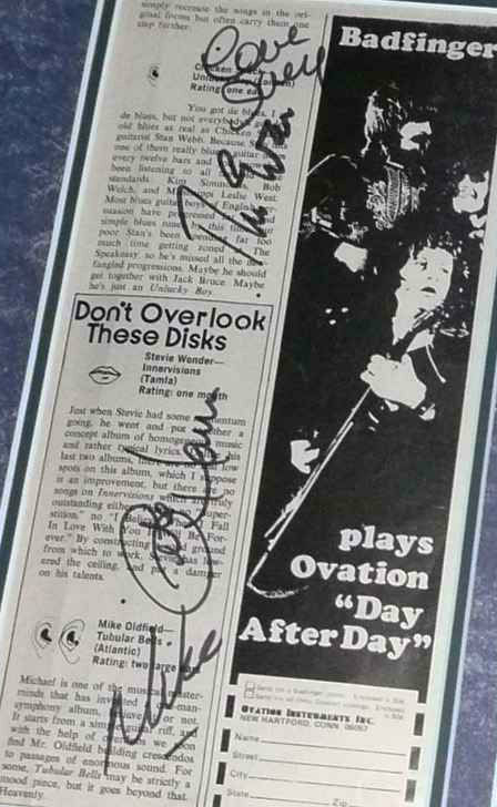 Badfinger Signed Ovation Ad
