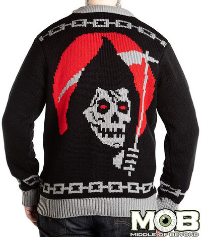 GRIM REAPER SKULL HOUR GLASS CARDIGAN BACK