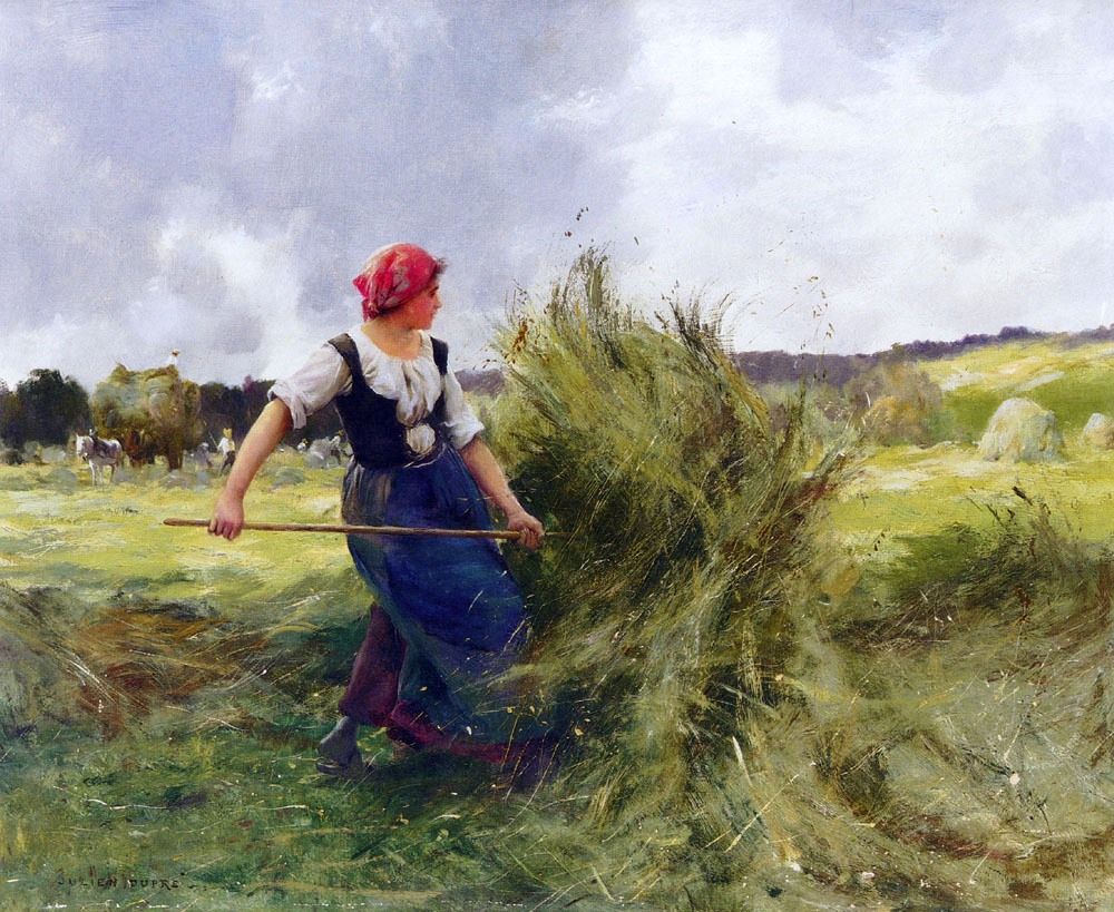 ジュリアン・デュプレ、干し草を集める女、希少な額装用画集より