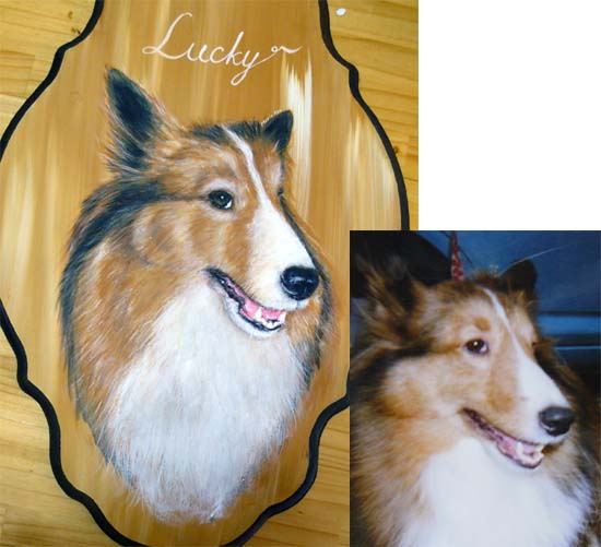 コリー犬ラッキーのアクリル画