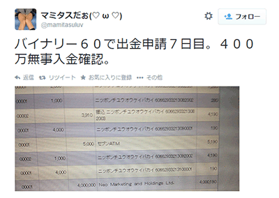 海外バイナリーオプション出金