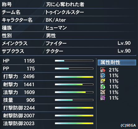 魔法戦士FiTe Lv,90ステータス